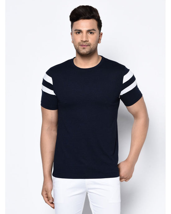 Striped Print Half Sleeves Round Neck T-shirts For Men&