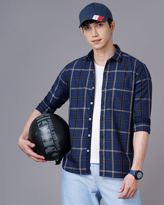 Cotton Check Print Casual Shirt For Men&